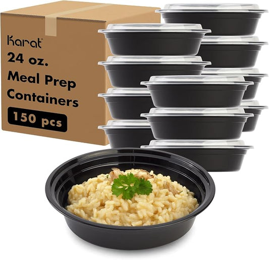 Karat Meal Prep Containers [24 oz - 150 ct] Reusable & Disposable Take Out Bowls with Lids - Microwave & Dishwasher Safe Bento Boxes by Karat