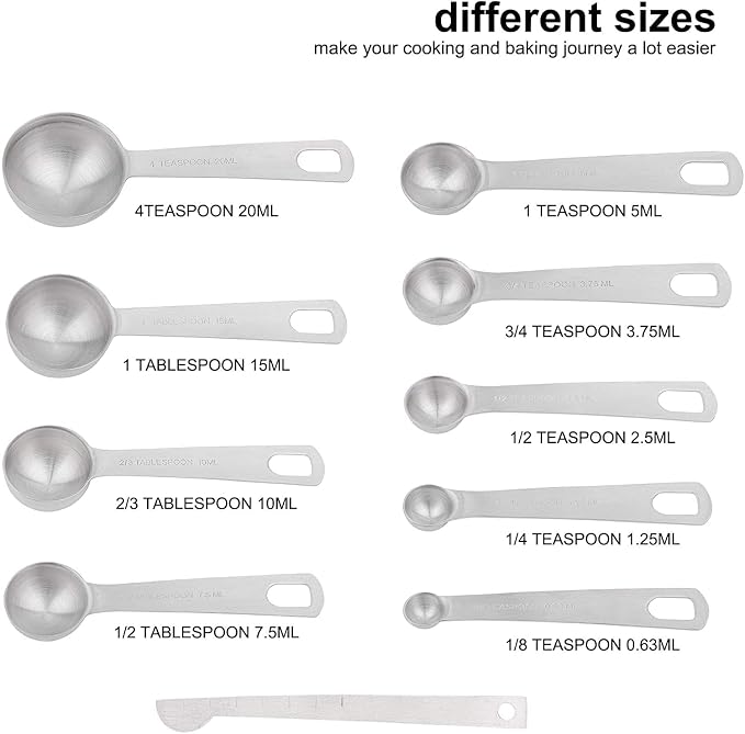 Measuring Cups and Spoons Set, 18/8 Metric & US Stainless Steel 8 Measuring Cups & 9 Spoons with 1 Leveler & 1 Measurement Conversion Chart for Baking & Kitchen - Image 3