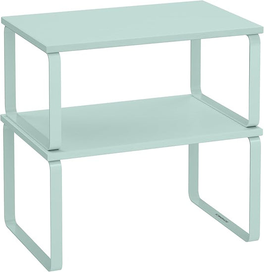 SONGMICS Cabinet Organizer Shelf, Set of 2 Kitchen Counter Shelves, Kitchen Storage, Spice Rack, Stackable, Expandable, Metal and Engineered Wood, 11.7 Inches, Moonlight Green UKCS002C01 by Unknown