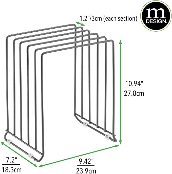 mDesign X-Large Steel Storage Tray Organizer Rack for Kitchen Cabinet, Divided Holder - 5 Slots for Skillets, Frying Pan, Pot Lids, Cutting Board, Baking Sheets, Concerto Collection, 2 Pack, Dark Gray - Image 4