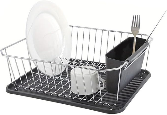 Asixxsix Dish Drying Rack, Anti Rust Coated Dish Drainer with Utensil Holder and Drainboard, Sink Organization and, 14" x 12" x 5" for Home and Apartment Decor (Silver) by Asixxsix