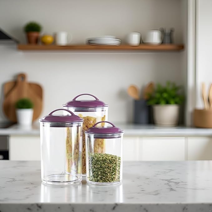 Reston Lloyd Food Storage Containers, BPA Free Airtight Canisters for Cereal, Pasta, Sugar, Coffee, Flour, Cookies, Loose Tea, for Kitchen Organization, Set of 3, Plum - Image 2