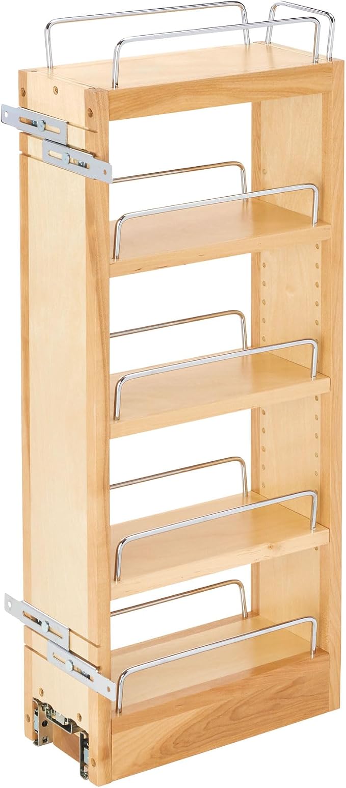 Rev-A-Shelf Maple Pullout Organizer for Wall Kitchen Cabinets, Full Extension Slides & Adjustable Shelves, Min Opening Width of 5.5", 448-WC-5C by Rev-A-Shelf
