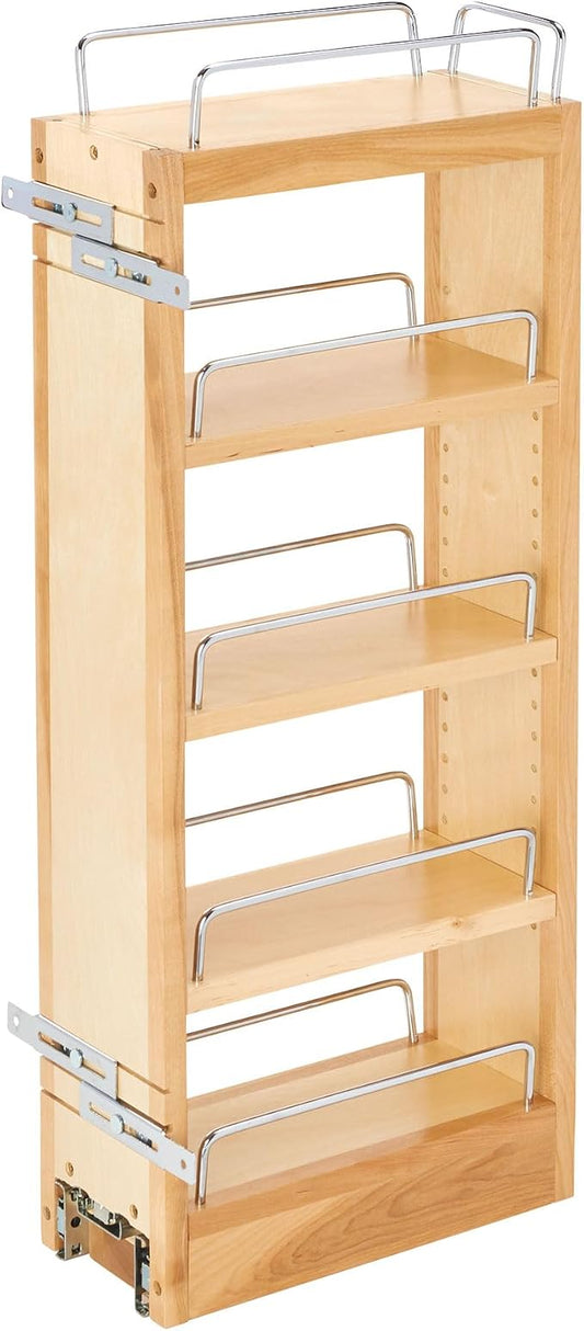 Rev-A-Shelf Maple Pullout Organizer for Wall Kitchen Cabinets, Full Extension Slides & Adjustable Shelves, Min Opening Width of 5.5", 448-WC-5C by Rev-A-Shelf