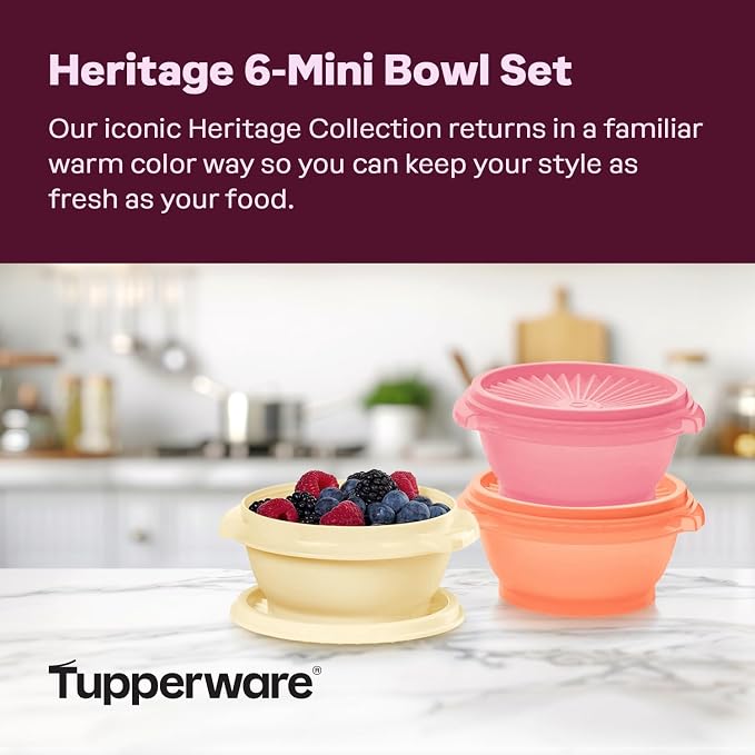 Tupperware Heritage Collection, New 12 Piece Food Storage Container Set in Vintage Warm Colors, Dishwasher Safe and BPA Free (6 containers, 6 lids) - Image 2