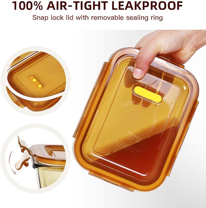 DAS TRUST Amber Glass Meal Prep Containers Microwave Safe Meal Prep Bowls Glass Food Prep Containers with Lid for Adult Meal Prep Bento Boxes - Image 3