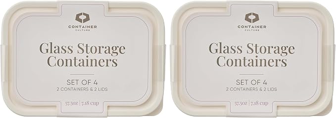 Glass Food Storage Containers with Lids — 8 Piece — 57.5 oz Glass with BPA-Free Leakproof Stackable Lids — Microwave, Oven & Dishwasher Safe — Ideal for Meal Prep & More - Vanilla Mist - Image 3