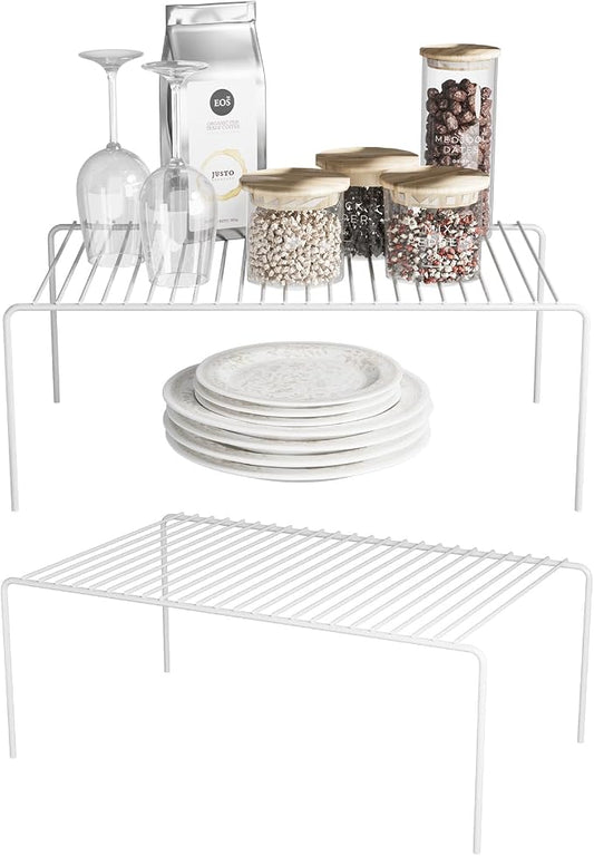 2Pack Cabinet Storage Shelf Spice Rack, 13''L x 9.4''W x 5.5''H, White | Rustproof Metal Wire Kitchen Counter Organizers and Storage, for Cabinet, Plate, Dish, Pantry, Bathroom, Fridge by DPZM