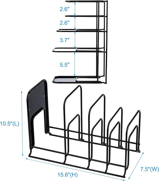 Toplife 7+ Pot Lids Organizer Rack + 5 Tier Heavy Duty Organizer Rack for Cast Iron Skillets, Griddles and Pots - Image 5