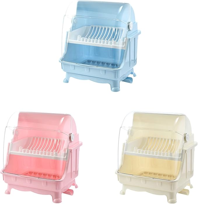 Dish Drying Rack, Bottle Dryer Holder with Cover Lid and Removable Drainboard, Utensil and Cup Holder for Kitchen Counter, Dish Dryer Shelf, Medium Size, 16 x 13 x 18.3 Inch (Pink) - Image 6