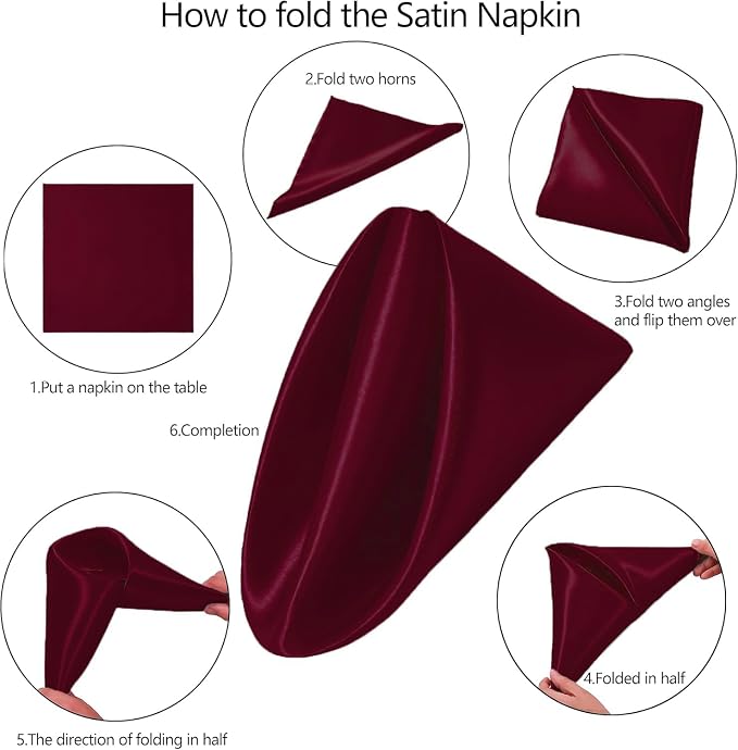 MDS® Pack of 25 Satin Napkins 12 x 12 Inch, Soft Silky Reusable Cloth Dinner Table Napkins for Wedding Décor, Reception, Birthday, Parties, Banquets, Catering, Restaurants & Hotel - Burgundy - Image 3