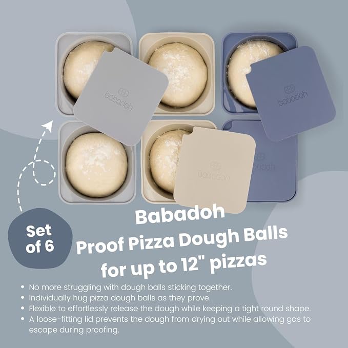 Babadoh Pizza Dough Proofing Silicone Containers with Lids | Pizza Making Accessories | Set of 6 | Multi Blue (2 Dough, 2 Smoke, 2 Steel) | Original Size (make 12" Pizzas) - Image 2
