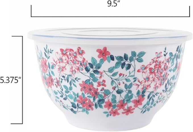Floral Melamine Mixing Bowl Set, 10 Pieces with Lids Coordinates With Pioneer Woman Kitchen (Fancy Flourish) - Image 3