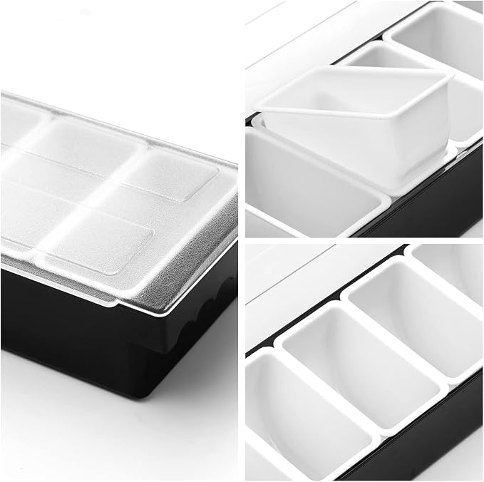 Ice Chilled Serving Tray Condiment Pots 6 Compartment Condiment Server Caddy (6 Compartments) - Image 3