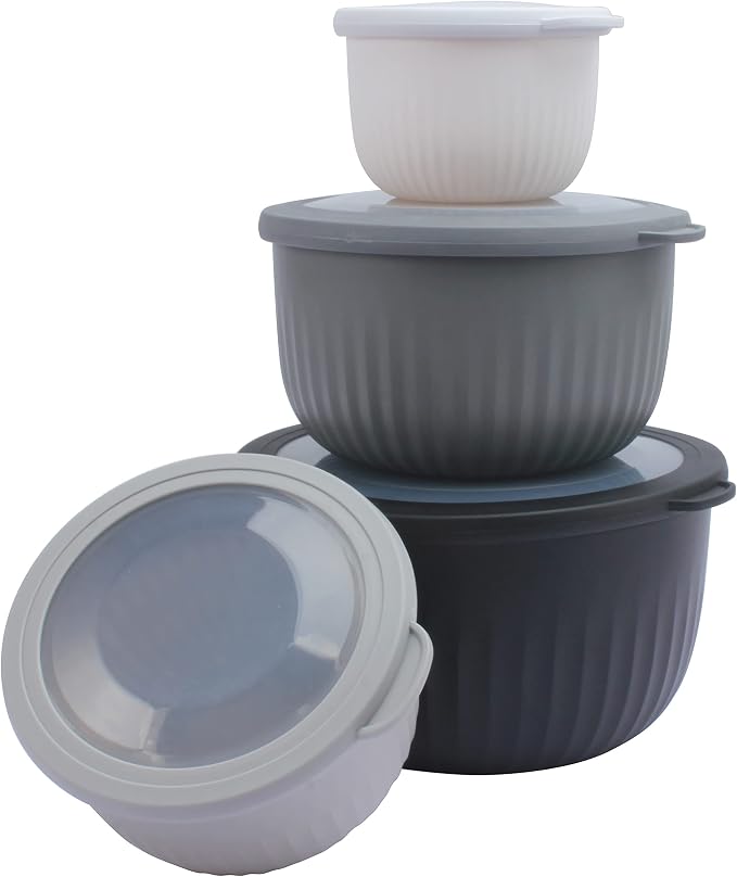 COOK WITH COLOR Prep Bowls with Lids- Wide and Deep Nesting Plastic Small Mixing Bowl Set with Lids, 8 Piece Set - Deep Bowls, Black/White - Image 7