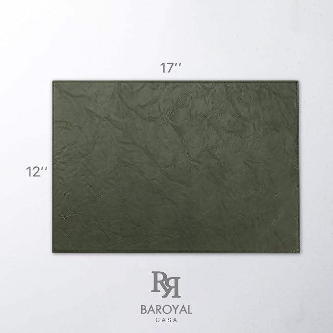 Baroyal Faux Leather Placemats Set of 4 Vinyl Washable Wipeable Table Mats for Kitchen Dining Table Heat Resistant Waterproof Indoor/Outdoor Placemats Non-Slip Easy Clean Place Mats (Olive Green) - Image 6