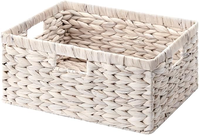 StorageWorks Large Wicker Baskets for Storage, White Wicker Baskets, 1-Pack | Hyacinth Baskets for Decor,Wicker Storage Baskets for Shelves,Decorative Basket,Shelf Baskets for Organizing,16½" x 13" x 7½" by StorageWorks