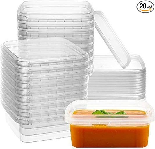 8 oz 20 Pack Square Clear Deli Containers with Lids Disposable BPA Free Square Plastic Food Storage Containers with Lids Airtight for Meal Prep Take Out Kitchen by NYHI