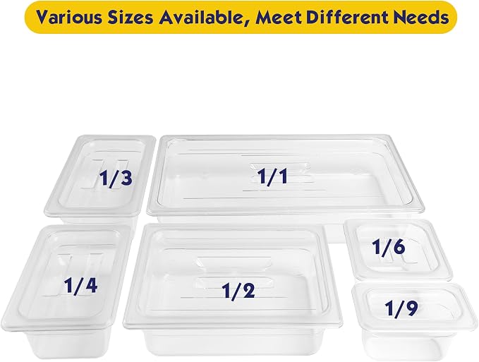 BIEAMA 6 Pack 1/2 Size 4" Deep NSF Polycarbonate Food Pans with Lids | Stackable clear containers for meal prep, buffet, salad bars, commercial & home kitchen; dishwasher safe and freezer safe - Image 8