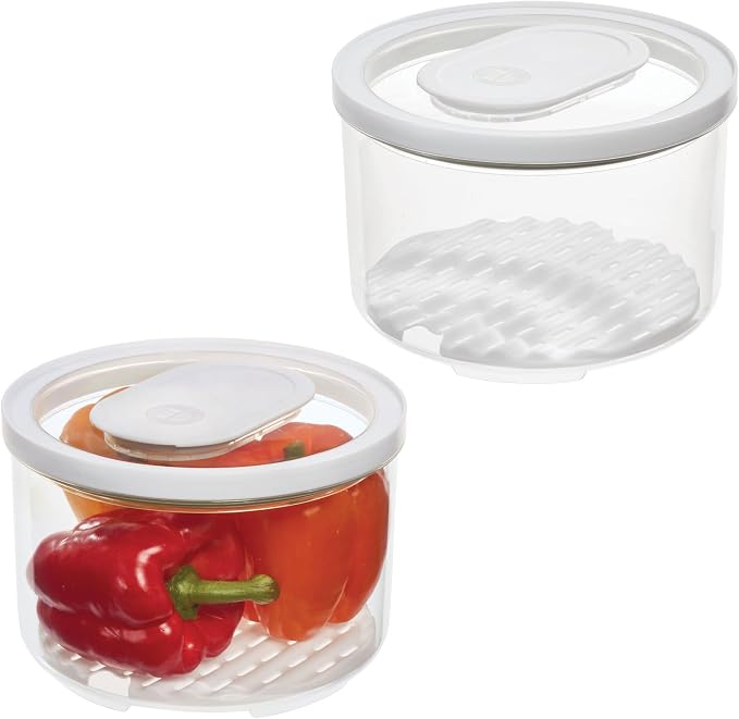 iDesign Round Fridge Produce Bin with Removable Drainage Tray and Lid - Set of 4 - Clear - Image 4