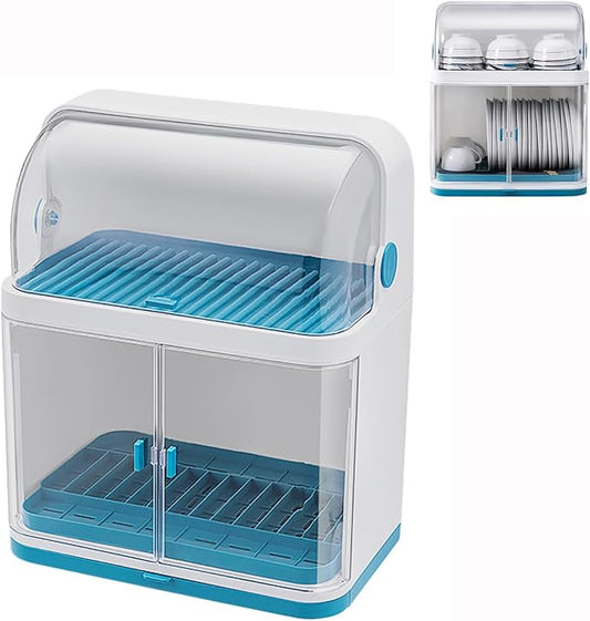 2 Tier Dish Drying Rack with Lid Cover Kitchen Counter Organizer with Drainboard & Cutlery Holder Space Saving for Small Kitchen by Unknown