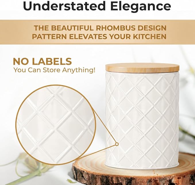 Pebble & Stem® Cream Metal Canister Set for the Kitchen Counter, Food Canister Set of 4, Airtight Lids, Sugar and Flour Containers for Countertops, Coffee and Tea Storage, Farmhouse Decor - Image 3
