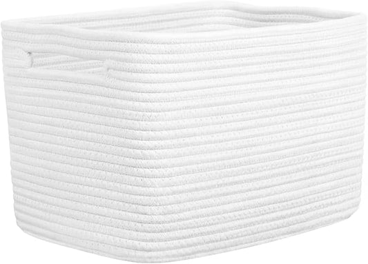 Storage Baskets for Organizing, 14 x 10 x 9” Closet Shelf Woven Baskets, Square Bins with Handles, Cotton Rope Basket for Clothes, Office, Room, White 1 Pack by Unknown