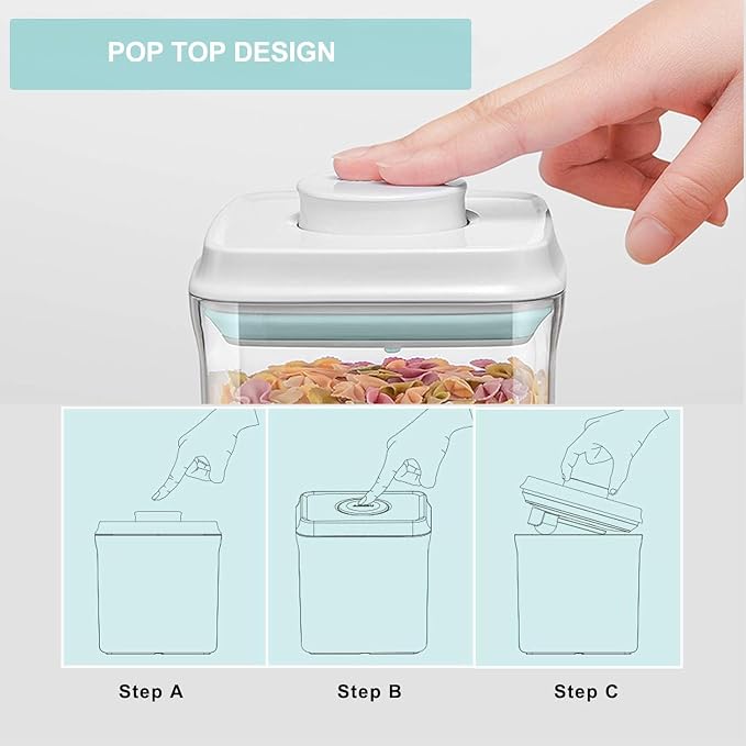 Pop Containers with Lids Stackable Food Storage Containers 3pc | Airtight Kitchen Pantry Organizers for Snack Candy Salt Herb Spices Pasta Cereal Flour Sugar BPA-Free 2700ml/2.85qt *3 - Image 4