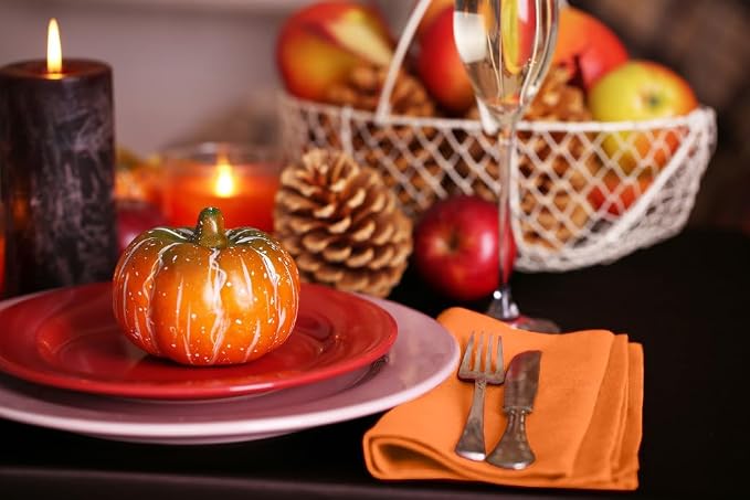 Ruvanti Cloth Napkins Set of 6, 18x18 Inches Napkins Cloth Washable, Soft, Durable, Absorbent, Cotton Blend. Table Dinner Napkins Cloth for Thanksgiving, Halloween Dinners Parties - Orange/Fall - Image 3