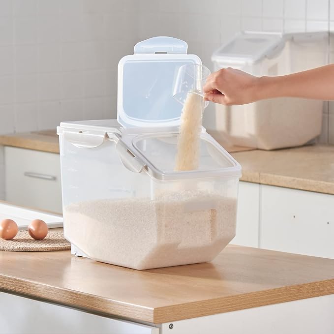 15 Liter / 30 lbs Rice Storage Container with Measuring Cup, BPA free, For Rice | Grain | Pet Food | Flour, 1 count, Clear - Image 4