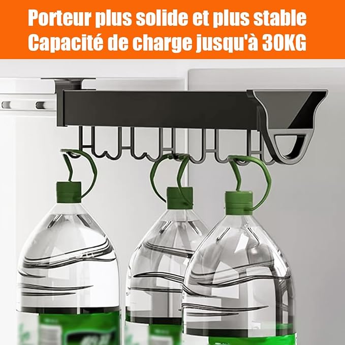 22" Hanging Pot Racks for Kitchen, Pull Out Pot Organizer Rack | with 16 Hook, Pot and Pan Organizer for Under Cabinet, Metal Pot and Pan Hanging Rack, Aluminum Alloy Full-Extension Rail - Image 6
