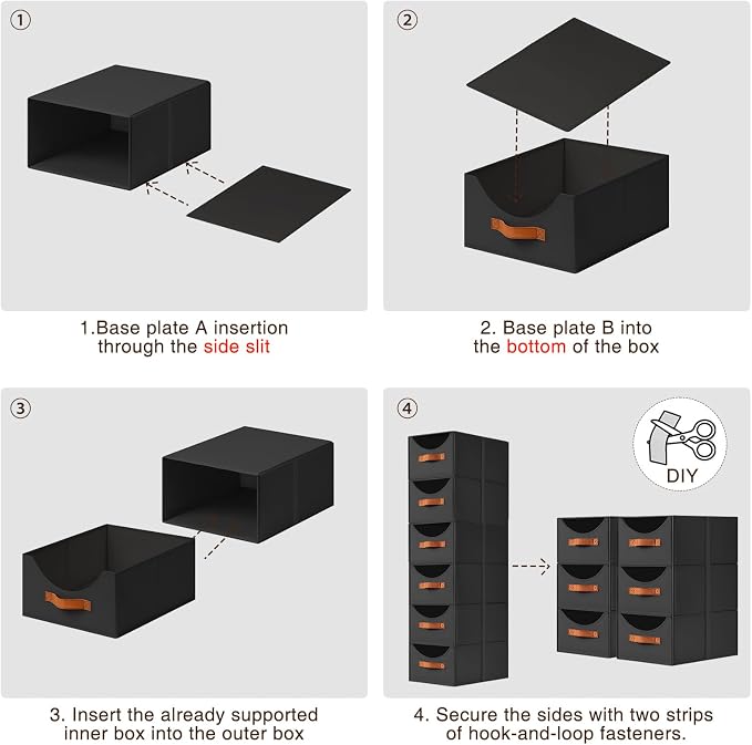Stackable Storage Drawers - Collapsible Storage Bins with Drawers, 6 Pack Small Closet Organizer Bins, Fabric Pull Out Organizer for Bedroom, Living Room, Dorm, Black - Image 7