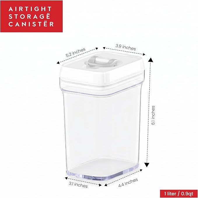 DWËLLZA KITCHEN Airtight Food Storage Containers for Pantry With White Lids 1L - 6 Pack - Clear Plastic Air Tight Kitchen Containers Pantry Organization and Storage BPA-Free Keeps Food Fresh & Dry - Image 5