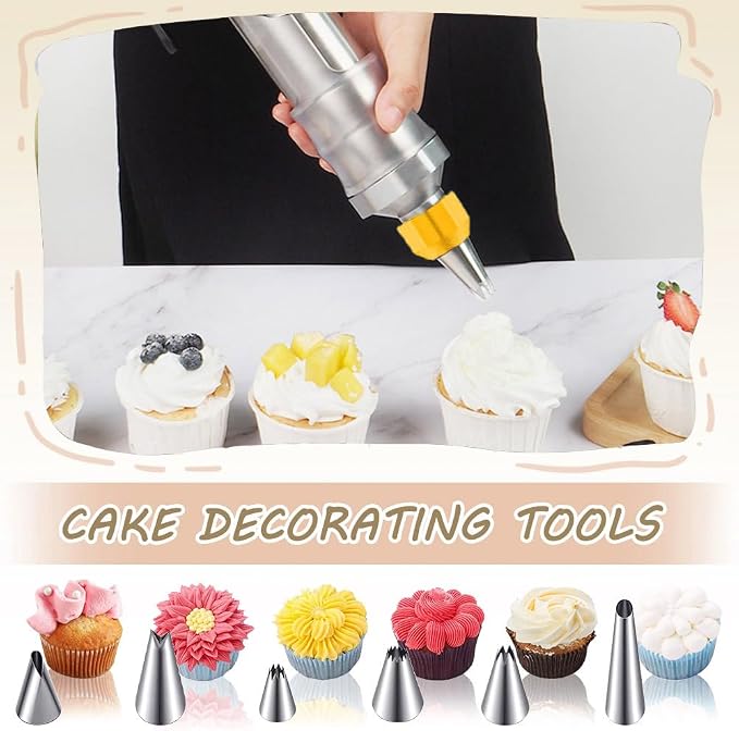 Icing Sets for Cake Decorating, Stainless Steel Icing Piping Kit Cake Decorating Tools, Piping Icing Syringe Set for Cupcake, Dessert Syringe Nozzles, DIY Frosting Baking Tools with 6 Pcs Nozzles | Reusable Piping Bags and Nozzles Set, Icing Piping Kit... - Image 2