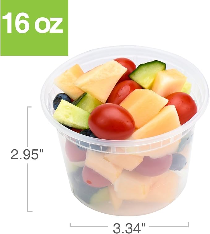 Glotoch Express 16oz Plastic Food Containers with Lids, Airtight and Leakproof Deli Cups, BPA-Free, Microwave/Freezer/Dishwasher Safe, 240 Pack - Image 2