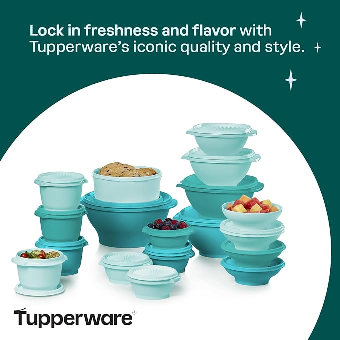 Tupperware Heritage Collection, New 36 Piece Food Storage Container Set in Vintage Green, Dishwasher Safe and BPA Free (18 containers, 18 lids) - Image 6