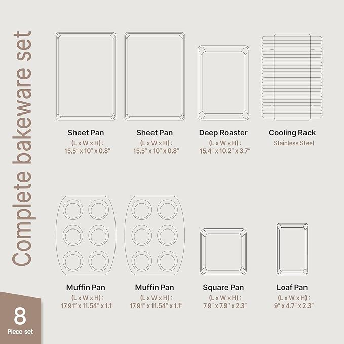 Baking Set – 8 Piece Kitchen Oven Bakeware Set – Deluxe Non-Stick Black Coating Inside and Outside – Carbon Steel – Red Silicone Handles – PFOA PFOS and PTFE Free by Bakken - Image 2
