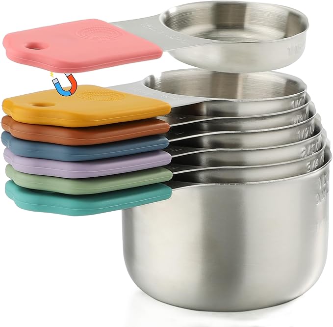 Magnetic Measuring Cups Stainless Steel Magnetic Measuring Cups Set of 7 | Stackable Nesting Heavy Duty Metal Measure Cup for Measuring Dry or Liquid Ingredients by YAMOLIN