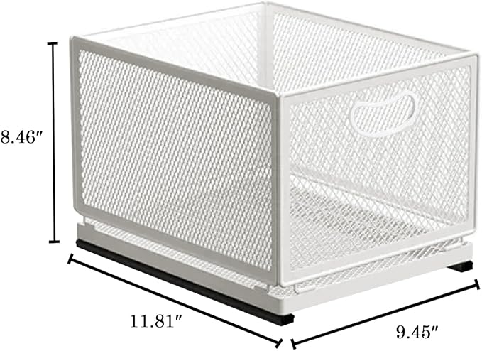 Sliding Cabinet Basket Organizer Drawer Self Adhesive Slide out Pantry Shelves Heavy Duty Carbon Steel Slide Cabinet Storage Basket with Handle for Bathroom Kitchen Home - Image 2