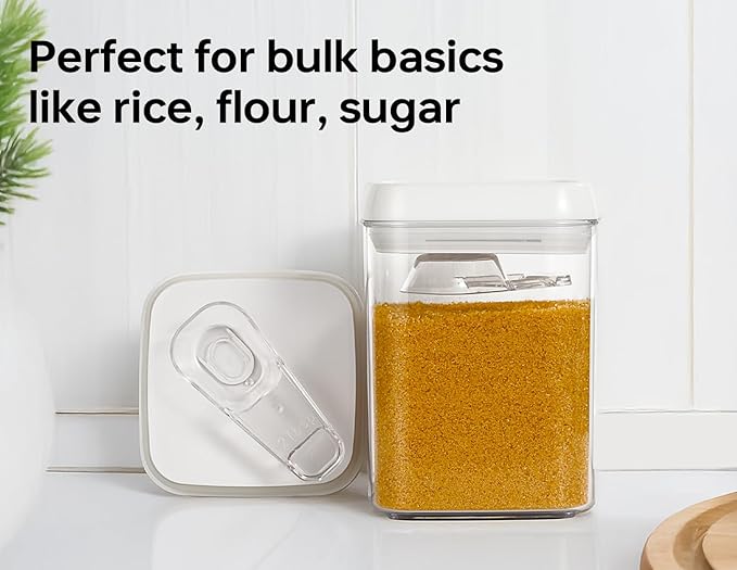 Felli Flip Tite Food Storage Container 5" LARGE 5pk Set + No Residue Label, Airtight Lid Easy Lock Top Stackable, Plastic Canister Jar for Pantry Kitchen Fridge Organizer Pasta Protein Powder Spice - Image 5
