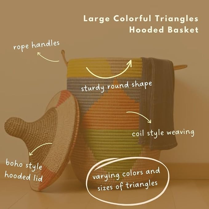Woven Baskets for Storage, Colorful Triangles, Set of 3, 18" Wide Tall - Image 3