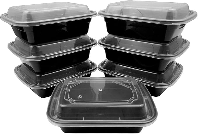 12 oz. Rectangular Microwaveable Black Plastic Disposable Food Storage Container with Lids - BPA Free (Pack of 25 Sets) - Image 2