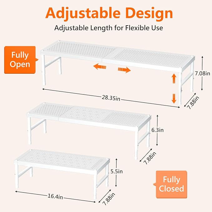 2 Pack Expandable adjustable stackable kitchen organizer,Spice Racks,Counter Shelf for Cabinets,Small Cupboard Organizers,Heavy Duty Metal Pantry Storage Shelves Racks for kitchen,cabinet, bathroom - Image 2
