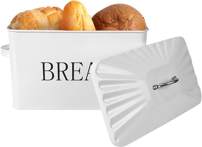 DreamsEden Large Bread Box, Metal Loaf Storage Container for Kitchen Countertop (White) - Image 2