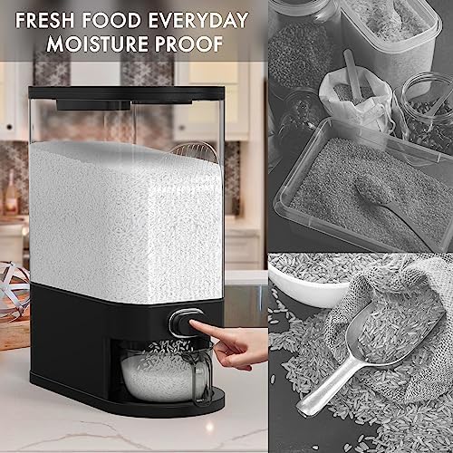 25lb Black Rice Dispenser, Measuring Cup & Sponge. Airtight Grain, Bean & Rice Container. NEW Clear Black Design. Easy To Use Grain Dispensing Storage Container For Kitchen - Image 7
