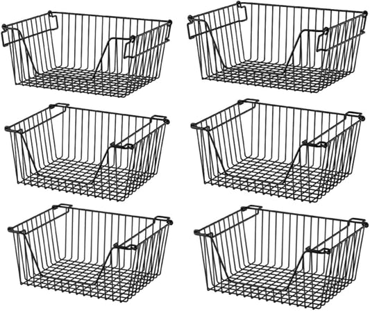 Slideep 14'' Black Stackable Storage Baskets Sturdy Metal Wire Freezer Bins Cabinet Organizer for Pantry Home Kitchen Organization- Set of 6 by WelcometotheSlideep