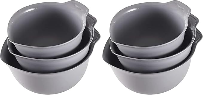 KitchenAid Universal Nesting Plastic Mixing Bowls, Set Of 3, 2.5 quart, 3.5 quart, 4.5_quart, Non Slip Base with Easy Pour Spout to Reduce Mess, Dishwasher Safe, Gray (Pack of 2) by Unknown