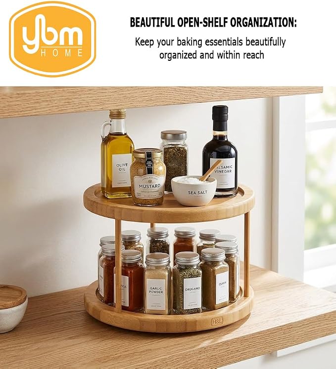 YBM Home Bamboo Wooden Non-Skid Spinner for Kitchen, Pantry, Fridge, Cupboards, or Counter Organizing, Fully Rotating Organizer - Image 7
