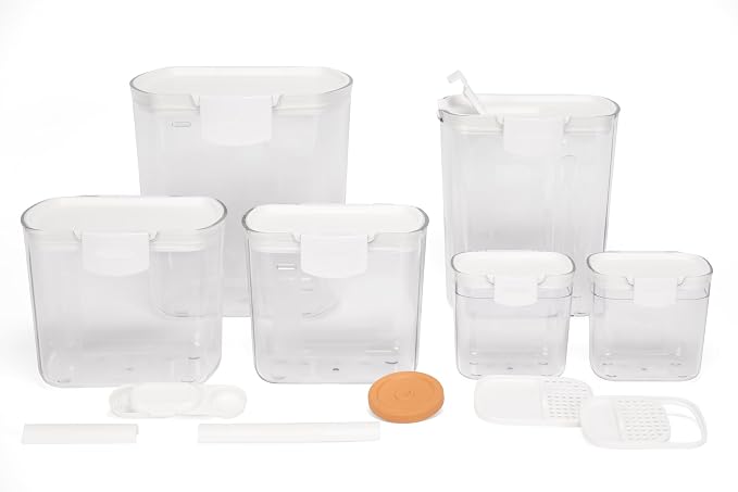 Progressive ProKeeper Baker's Airtight Kitchen Storage Canister Container Set for Flour, Sugar & More, Keeps Ingredients Fresh, with Accessories (White, 6- Piece) by ProgressiveInternational
