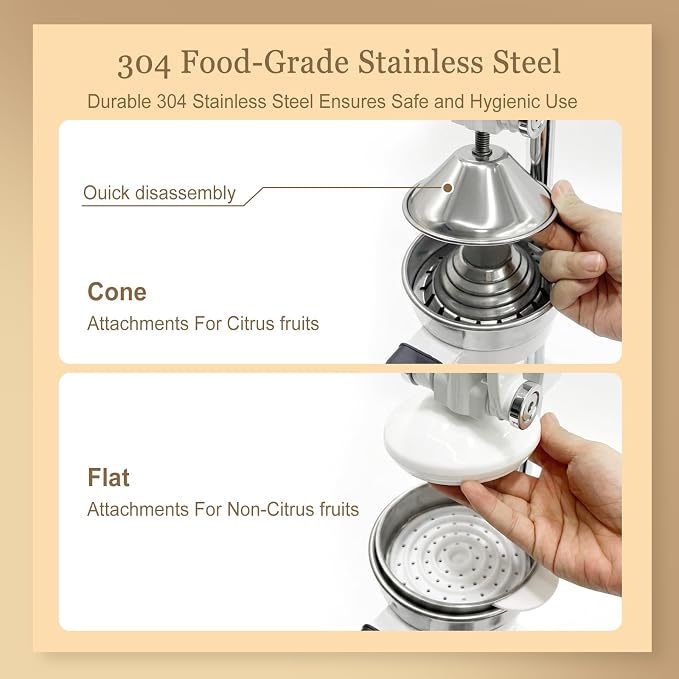 Manual Juicer Commercial Citrus Juicer Press with Suction Base Heavy Duty Lemon Squeezer 2-in-1 Dual Head Stainless Steel Cone for Orange Grapefruits Pomegranate Easy Clean - Image 6